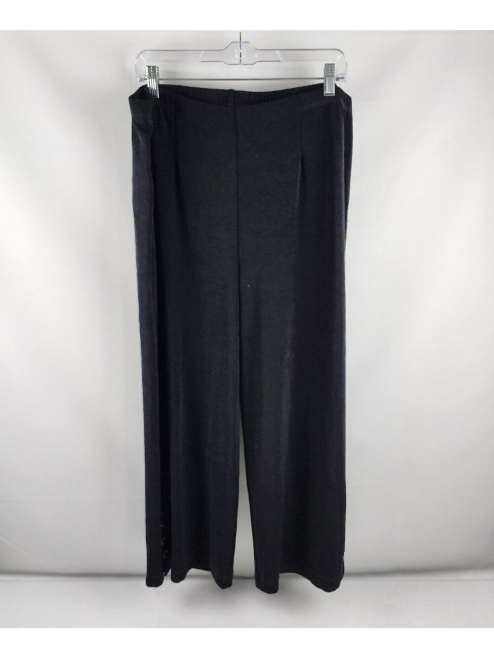 Chico's Pants Womens 16/18 Black Travelers Button Hem Wide Leg Crop (38x25) NWT